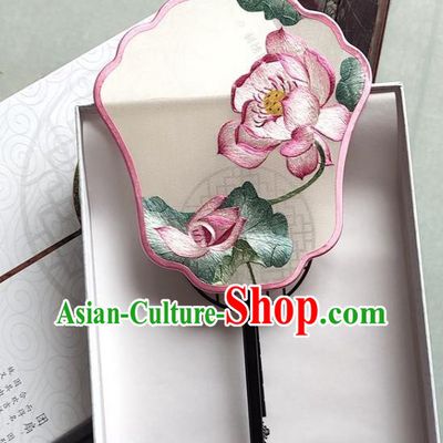 Chinese Handmade Palace Fan Classical Dance Fan Traditional Suzhou Embroidered Lotus Silk Fan