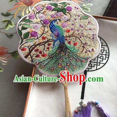 Chinese Traditional Cheongsam Fan Handmade Embroidered Peacock Silk Fan Classical Dance Palace Fan