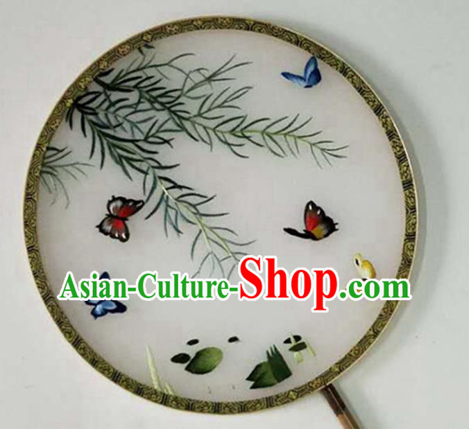 Chinese Embroidered Butterfly Palace Fan Handmade Silk Fan Traditional Circular Fan Chinese Embroidered Butterfly Palace Fan Handmade Silk Fan Traditional Circular Fan