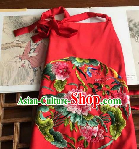 China Traditional Stomachers Handmade Embroidered Lotus Red Silk Bellyband China Traditional Stomachers Handmade Embroidered Lotus Red Silk Bellyband
