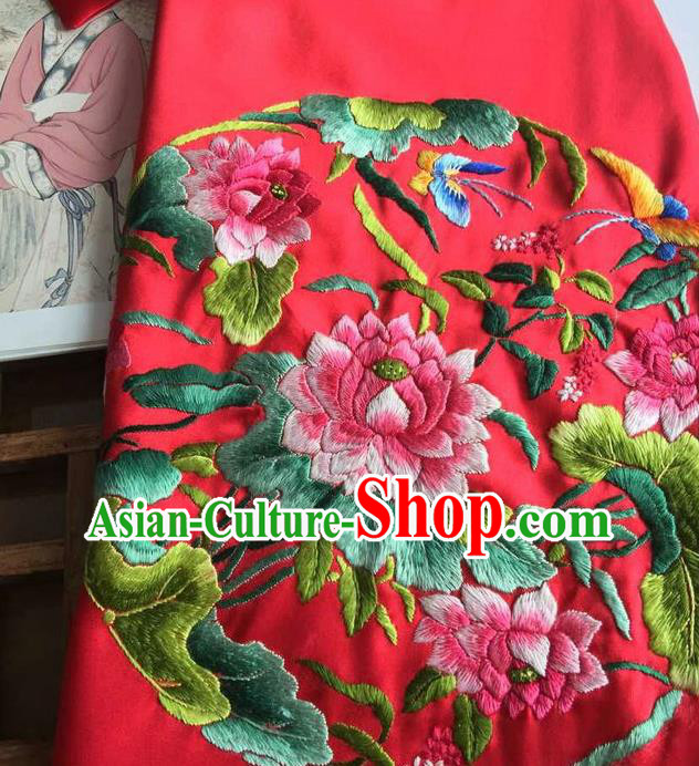 China Traditional Stomachers Handmade Embroidered Lotus Red Silk Bellyband China Traditional Stomachers Handmade Embroidered Lotus Red Silk Bellyband