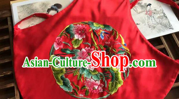 China Traditional Stomachers Handmade Embroidered Lotus Red Silk Bellyband China Traditional Stomachers Handmade Embroidered Lotus Red Silk Bellyband