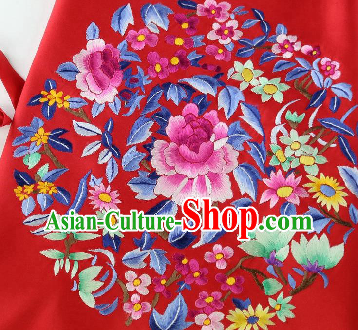 China Handmade Embroidered Peony Red Silk Bellyband Traditional Stomachers Wedding Cloth China Handmade Embroidered Peony Red Silk Bellyband Traditional Stomachers Wedding Cloth