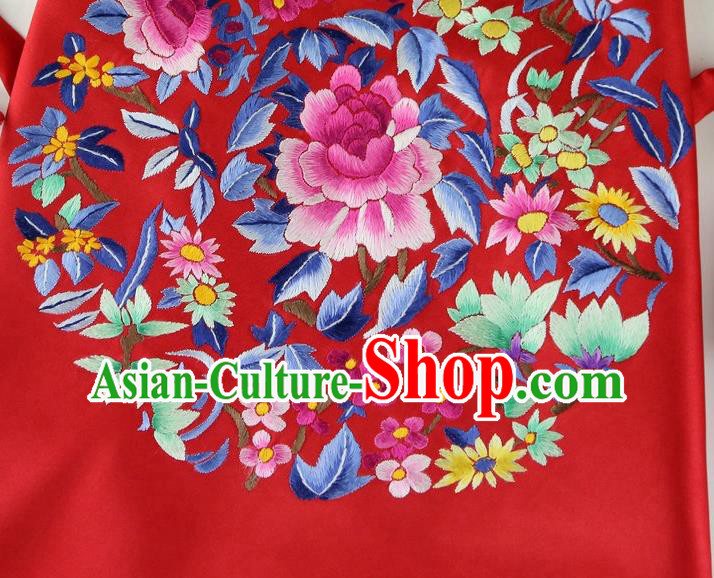 China Handmade Embroidered Peony Red Silk Bellyband Traditional Stomachers Wedding Cloth China Handmade Embroidered Peony Red Silk Bellyband Traditional Stomachers Wedding Cloth