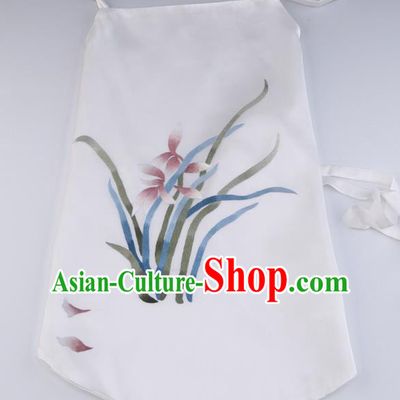 China Handmade Embroidered Orchid White Silk Bellyband Traditional Stomachers Undergarment