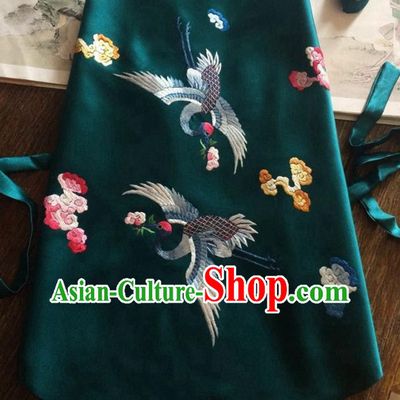 China Traditional Stomachers Undergarment Handmade Embroidered Cranes Atrovirens Silk Bellyband