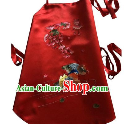China Traditional Stomachers Wedding Undergarment Women Sexy Corset Handmade Embroidered Mandarin Duck Red Silk Bellyband