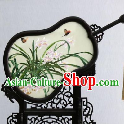 Chinese Classical Desk Ornaments Traditional Embroidered Orchids Table Screen
