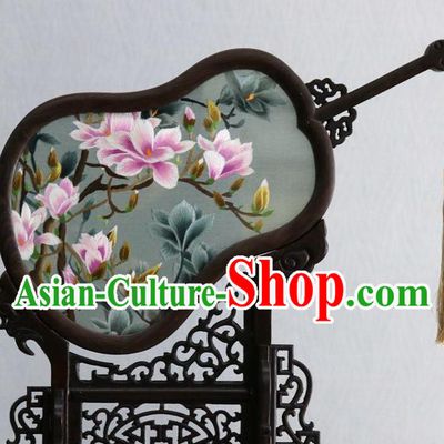 Chinese Traditional Embroidered Mangnolia Table Screen Classical Desk Ornaments