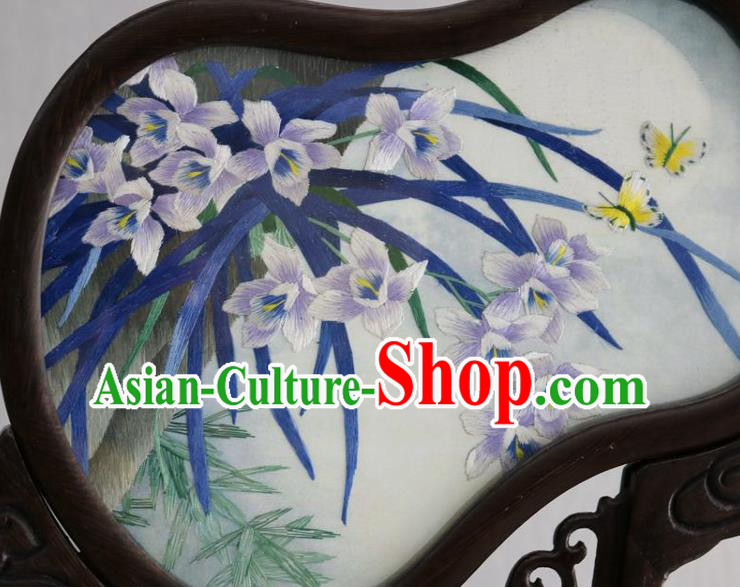 Chinese Traditional Embroidered Orchids Table Ornament Handmade Rosewood Carving Gourd Desk Screen Craft Chinese Traditional Embroidered Orchids Table Ornament Handmade Rosewood Carving Gourd Desk Screen Craft