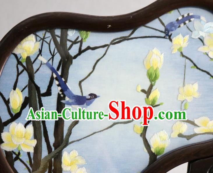 Chinese Handmade Rosewood Desk Screen Traditional Embroidered Mangnolia Craft Chinese Handmade Rosewood Desk Screen Traditional Embroidered Mangnolia Craft