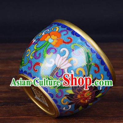 China Handmade Brass Blue Cup Traditional Cloisonne Ornament