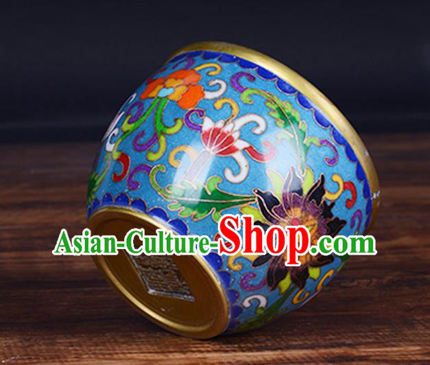 China Handmade Brass Blue Cup Traditional Cloisonne Ornament China Handmade Brass Blue Cup Traditional Cloisonne Ornament
