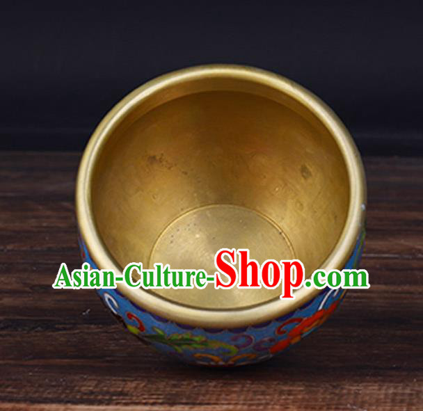 China Handmade Brass Blue Cup Traditional Cloisonne Ornament China Handmade Brass Blue Cup Traditional Cloisonne Ornament