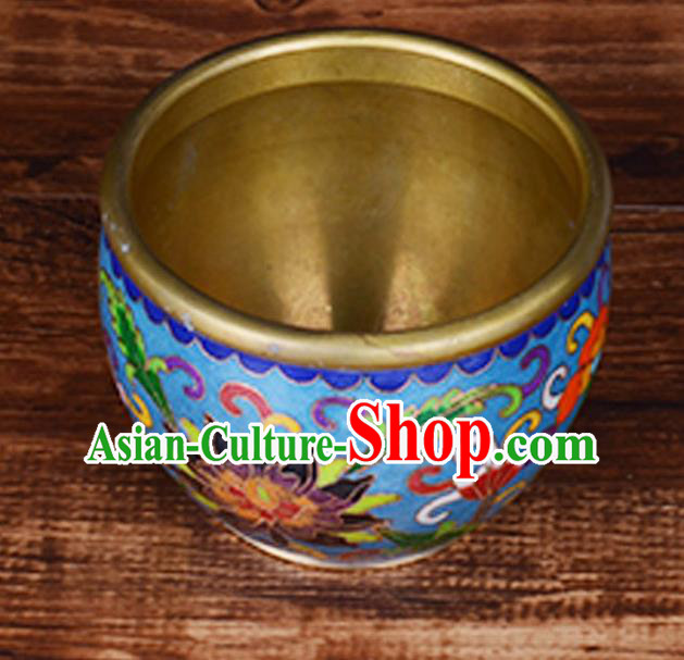 China Handmade Brass Blue Cup Traditional Cloisonne Ornament China Handmade Brass Blue Cup Traditional Cloisonne Ornament