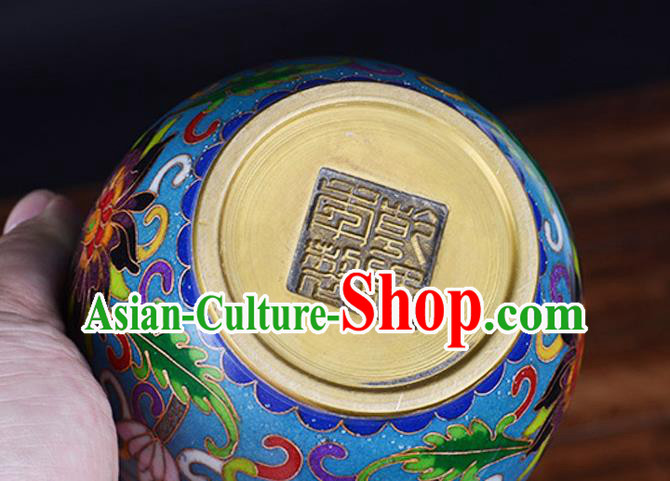 China Handmade Brass Blue Cup Traditional Cloisonne Ornament China Handmade Brass Blue Cup Traditional Cloisonne Ornament