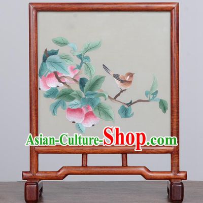 Chinese Handmade Rosewood Table Ornament Traditional Suzhou Embroidery Desk Screen