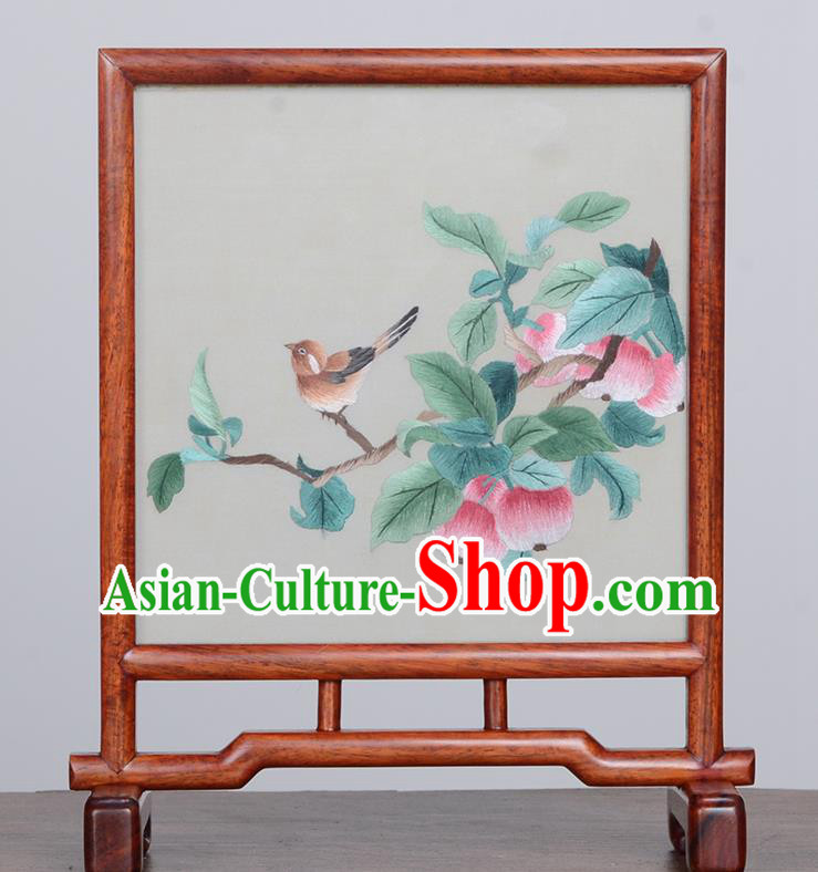 Chinese Handmade Rosewood Table Ornament Traditional Suzhou Embroidery Desk Screen Chinese Handmade Rosewood Table Ornament Traditional Suzhou Embroidery Desk Screen