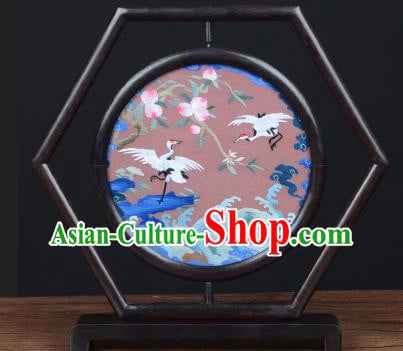Chinese Traditional Suzhou Embroidery Crane Desk Screen Handmade Wenge Table Decoration Chinese Traditional Suzhou Embroidery Crane Desk Screen Handmade Wenge Table Decoration