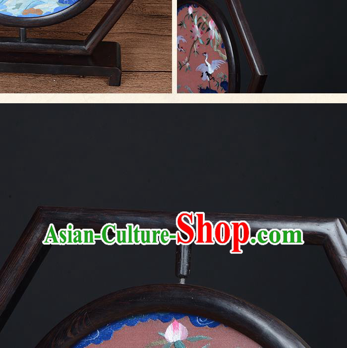 Chinese Traditional Suzhou Embroidery Crane Desk Screen Handmade Wenge Table Decoration Chinese Traditional Suzhou Embroidery Crane Desk Screen Handmade Wenge Table Decoration