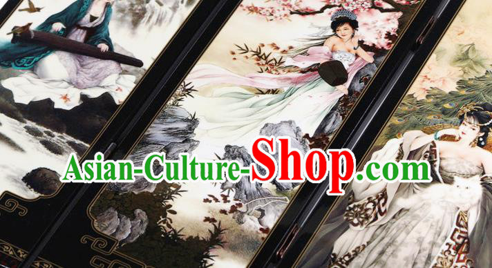 Chinese Traditional Printing Palace Lady Folding Screen Handmade Lacquerware Table Decoration Chinese Traditional Printing Palace Lady Folding Screen Handmade Lacquerware Table Decoration