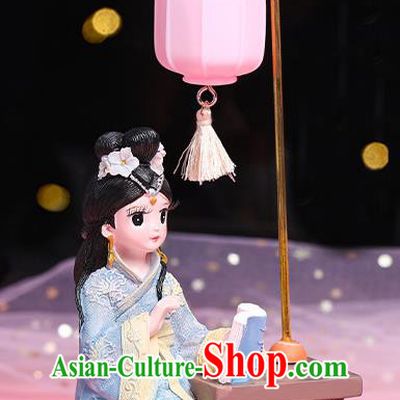 China Handmade Beijing Silk Doll Traditional Blue Beauty Doll Lantern