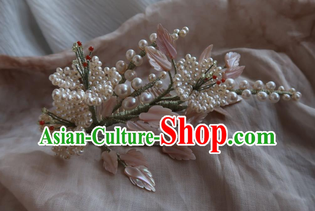 China Handmade Hanfu Plum Blossom Hairpin Traditional Ancient Princess Beads Hair Comb