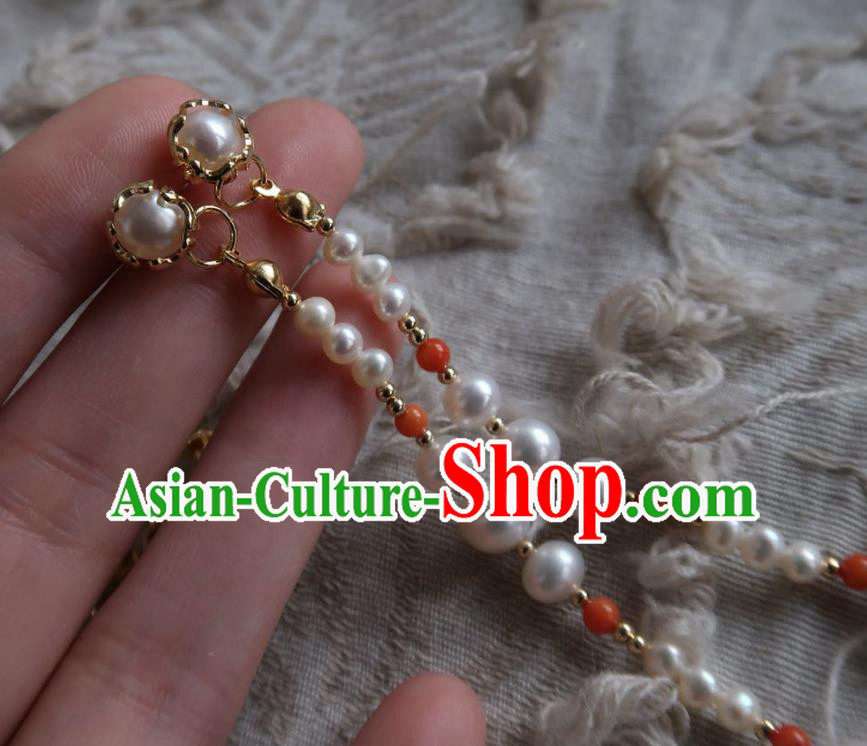 Chinese Traditional Ming Dynasty Pearls Earrings Ancient Princess Ear Accessories Chinese Traditional Ming Dynasty Pearls Earrings Ancient Princess Ear Accessories