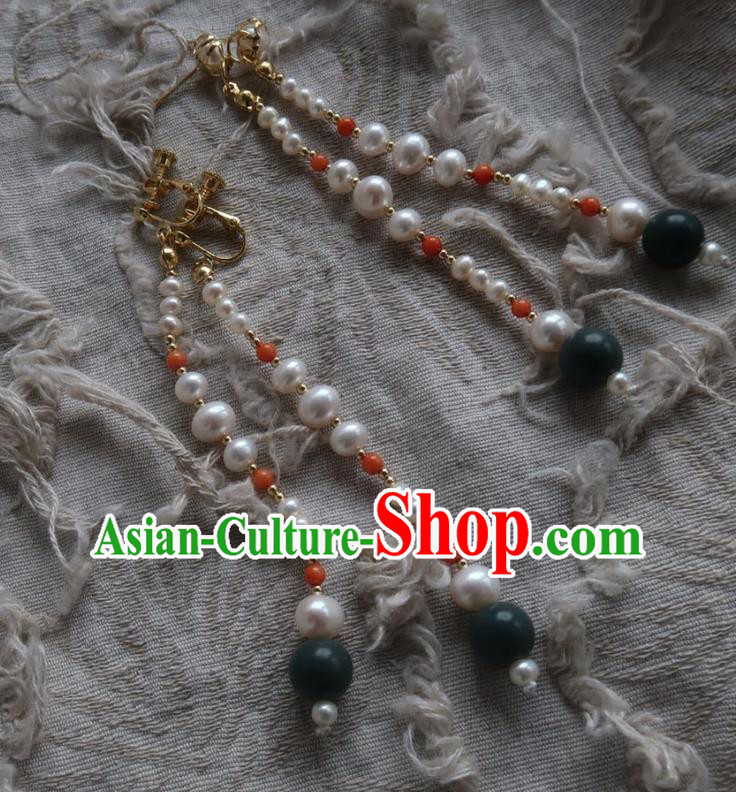 Chinese Traditional Ming Dynasty Pearls Earrings Ancient Princess Ear Accessories Chinese Traditional Ming Dynasty Pearls Earrings Ancient Princess Ear Accessories