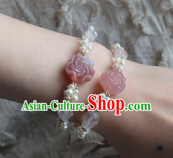 Handmade Chinese Pearls Bangle Carving Peony Wristlet Accessories Traditional Hanfu Bracelet Handmade Chinese Pearls Bangle Carving Peony Wristlet Accessories Traditional Hanfu Bracelet