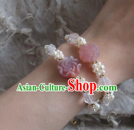 Handmade Chinese Pearls Bangle Carving Peony Wristlet Accessories Traditional Hanfu Bracelet Handmade Chinese Pearls Bangle Carving Peony Wristlet Accessories Traditional Hanfu Bracelet