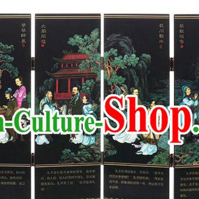 Chinese Handmade Lacquerware Table Screen Traditional Saint Trace of Confucius Folding Screen