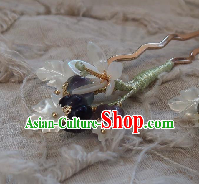 China Traditional Ancient Ming Dynasty Princess Amethyst Hair Stick Handmade Hanfu Shell Mangnolia Hairpin China Traditional Ancient Ming Dynasty Princess Amethyst Hair Stick Handmade Hanfu Shell Mangnolia Hairpin