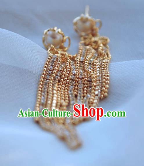 Chinese Traditional Hanfu Golden Tassel Earrings Ancient Princess Pearl Ear Accessories Chinese Traditional Hanfu Golden Tassel Earrings Ancient Princess Pearl Ear Accessories