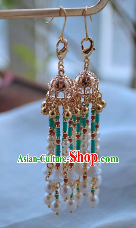 China Handmade Hanfu Golden Hairpin Traditional Ancient Ming Dynasty Princess Pearls Tassel Hair Comb China Handmade Hanfu Golden Hairpin Traditional Ancient Ming Dynasty Princess Pearls Tassel Hair Comb