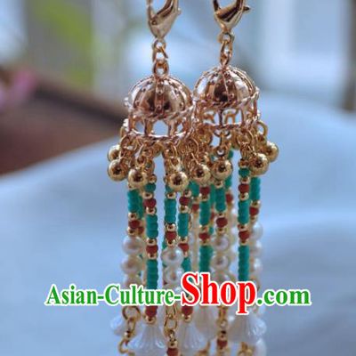 Chinese Traditional Hanfu Golden Earrings Ancient Princess Pearls Tassel Ear Accessories