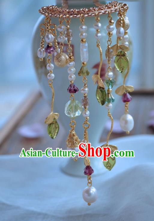 China Handmade Hanfu Pearls Tassel Hairpin Traditional Ancient Tang Dynasty Princess Golden Hair Stick China Handmade Hanfu Pearls Tassel Hairpin Traditional Ancient Tang Dynasty Princess Golden Hair Stick