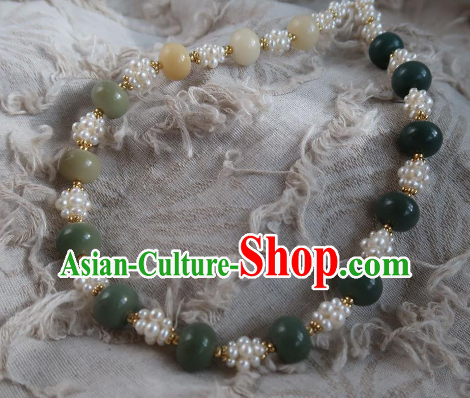 Handmade Chinese Ming Dynasty Pearls Necklet Accessories Traditional Hanfu Jade Beads Necklace Handmade Chinese Ming Dynasty Pearls Necklet Accessories Traditional Hanfu Jade Beads Necklace