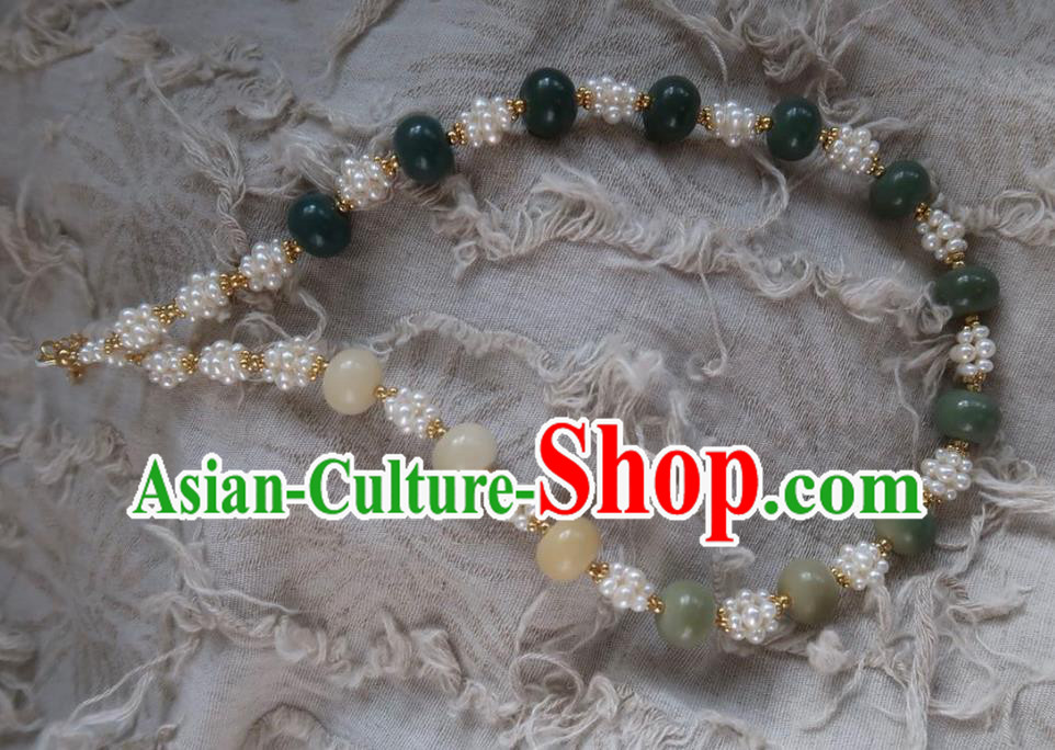 Handmade Chinese Ming Dynasty Pearls Necklet Accessories Traditional Hanfu Jade Beads Necklace Handmade Chinese Ming Dynasty Pearls Necklet Accessories Traditional Hanfu Jade Beads Necklace