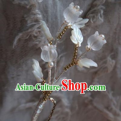 China Traditional Ancient Princess Convallaria Hair Stick Handmade Hanfu White Shell Hairpin