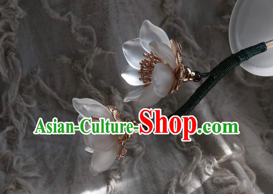 China Handmade Hanfu White Lotus Hairpin Traditional Ancient Princess Hair Stick Headwear China Handmade Hanfu White Lotus Hairpin Traditional Ancient Princess Hair Stick Headwear