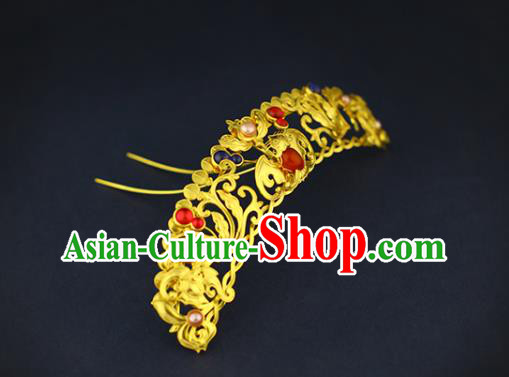 China Handmade Ming Dynasty Empress Golden Hairpin Traditional Ancient Queen Gems Hair Crown China Handmade Ming Dynasty Empress Golden Hairpin Traditional Ancient Queen Gems Hair Crown