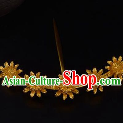 China Ancient Court Empress Golden Hairpin Handmade Traditional Song Dynasty Palace Hair Crown