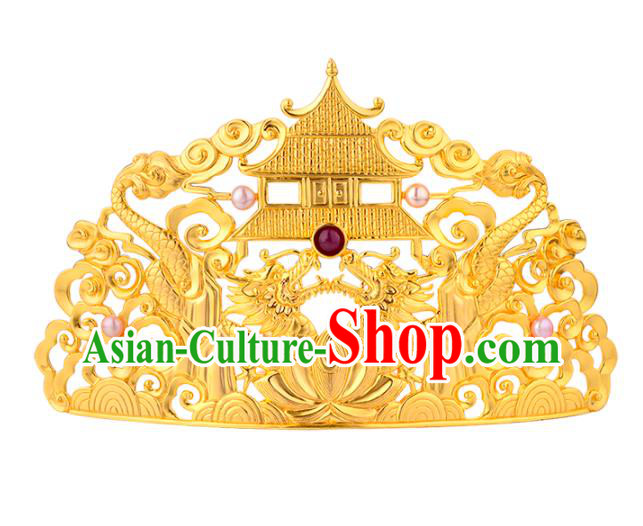 China Ancient Empress Golden Dragon Hairpin Handmade Traditional Ming Dynasty Court Gems Hair Crown China Ancient Empress Golden Dragon Hairpin Handmade Traditional Ming Dynasty Court Gems Hair Crown