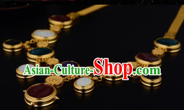 Chinese Ancient Princess Golden Necklace Traditional Sui Dynasty Gems Necklet Jewelry Chinese Ancient Princess Golden Necklace Traditional Sui Dynasty Gems Necklet Jewelry