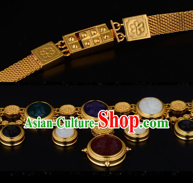 Chinese Ancient Princess Golden Necklace Traditional Sui Dynasty Gems Necklet Jewelry Chinese Ancient Princess Golden Necklace Traditional Sui Dynasty Gems Necklet Jewelry