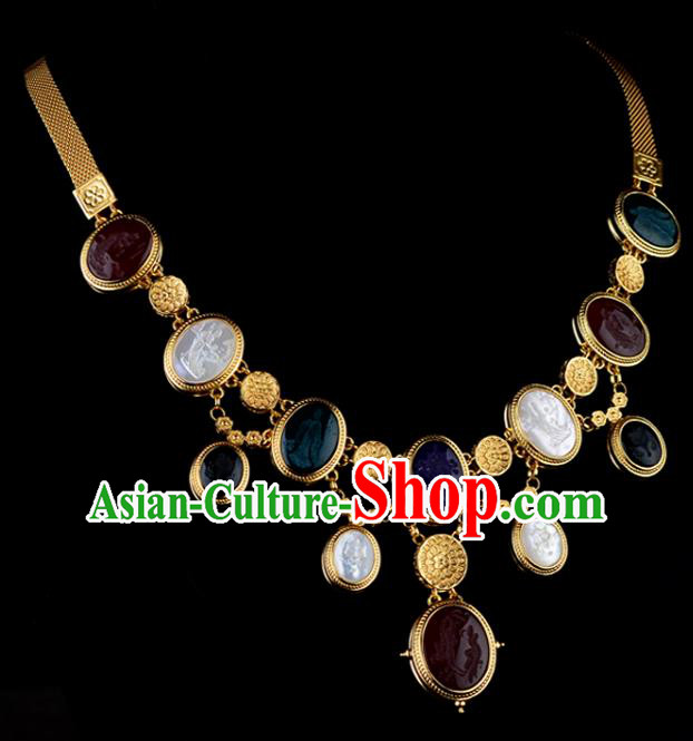 Chinese Ancient Princess Golden Necklace Traditional Sui Dynasty Gems Necklet Jewelry Chinese Ancient Princess Golden Necklace Traditional Sui Dynasty Gems Necklet Jewelry