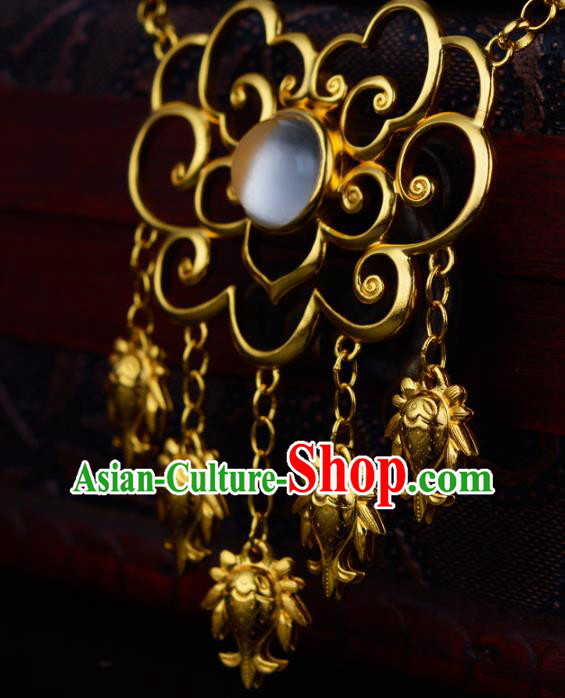 Chinese Ancient Princess Golden Crane Necklace Jewelry Traditional Ming Dynasty Necklet Chinese Ancient Princess Golden Crane Necklace Jewelry Traditional Ming Dynasty Necklet