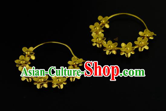 Chinese Traditional Song Dynasty Court Earrings Ancient Queen Golden Peach Blossom Ear Accessories Chinese Traditional Song Dynasty Court Earrings Ancient Queen Golden Peach Blossom Ear Accessories
