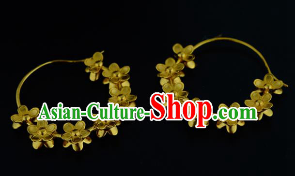 Chinese Traditional Song Dynasty Court Earrings Ancient Queen Golden Peach Blossom Ear Accessories Chinese Traditional Song Dynasty Court Earrings Ancient Queen Golden Peach Blossom Ear Accessories